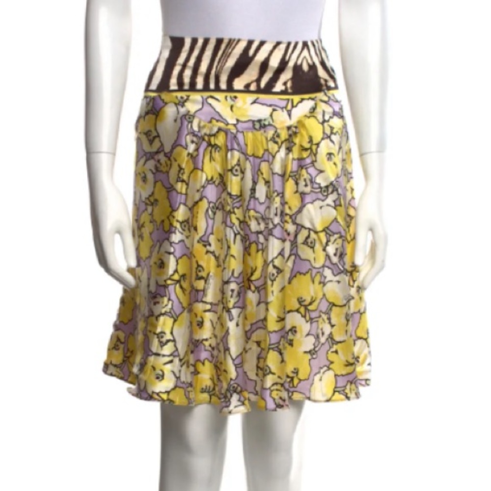 Roberto Cavalli Yellow Floral Skirt with Black & White Zebra Waistband - Picture 3 of 16